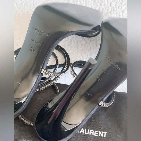 Saint Laurent Georgia Sandals In Crepe Satin With Rhinestones - Picture 12 of 16